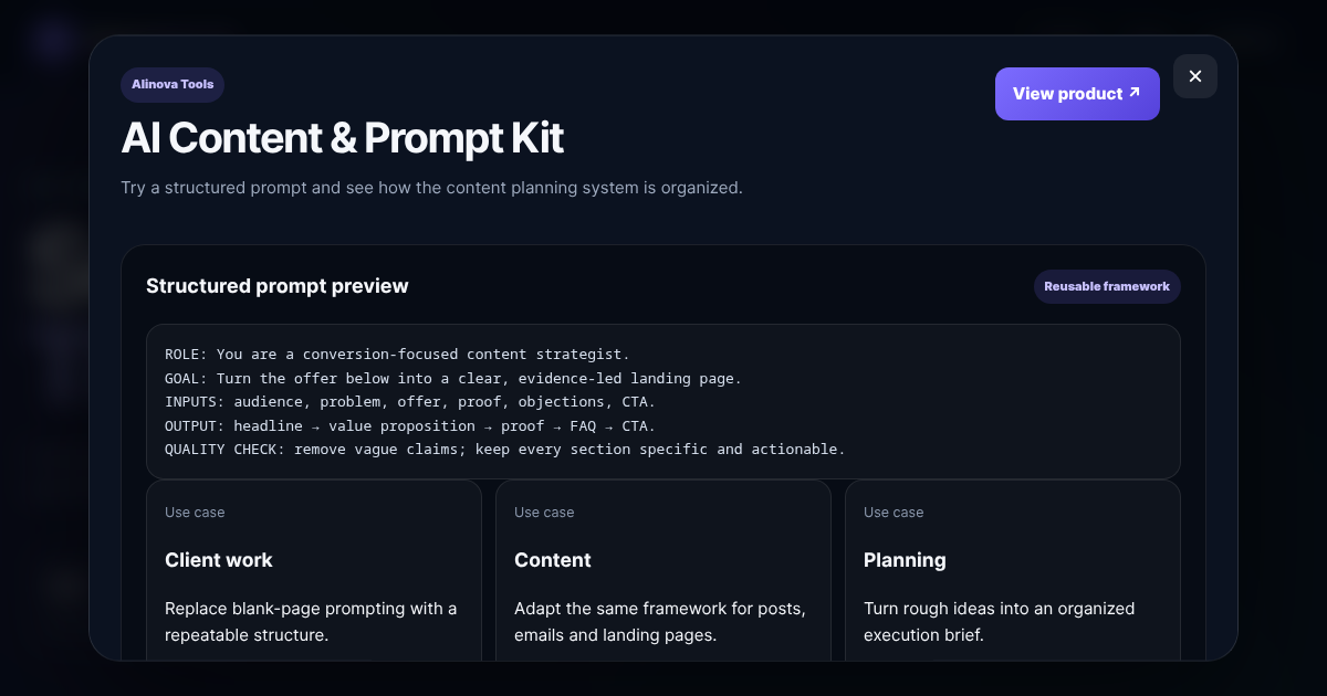 AI Content and Prompt Kit live demo preview